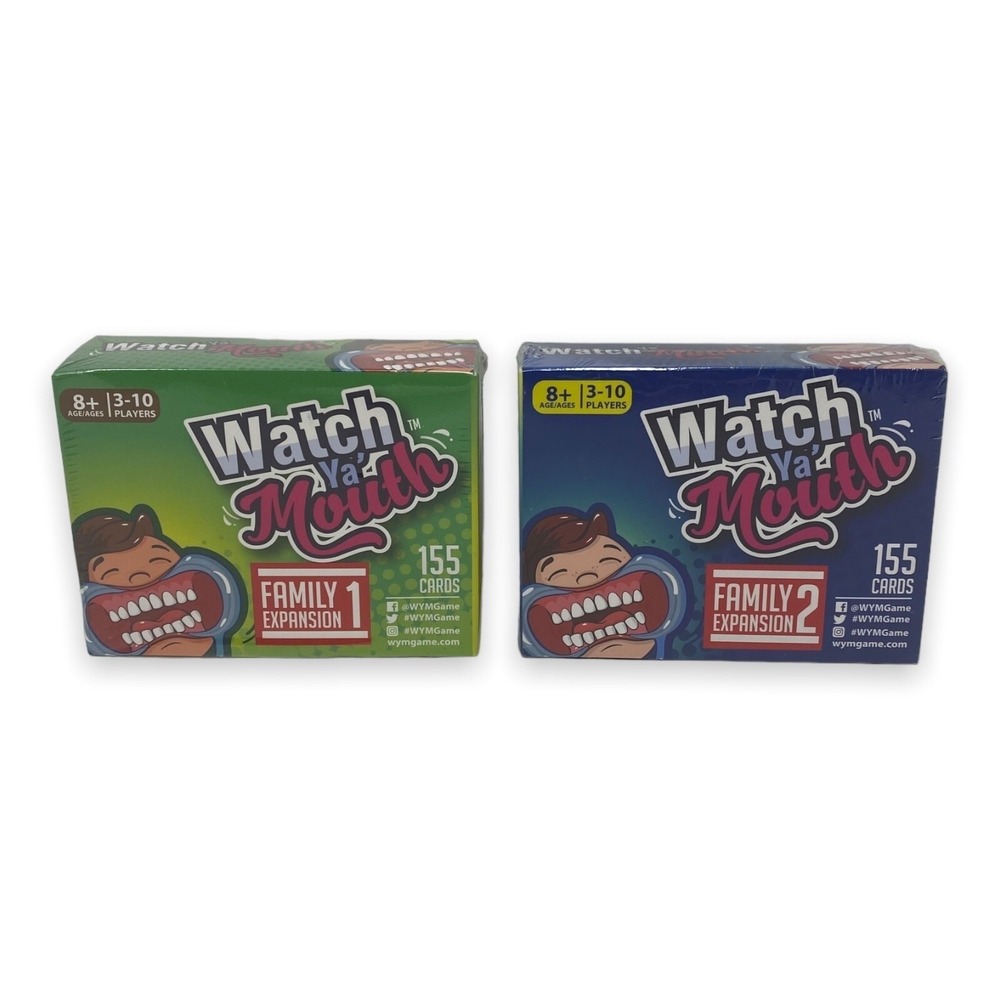 Watch Ya' Mouth Family Expansion 1 & 2 Party Game Set - 155 Cards Per Pack - NEW